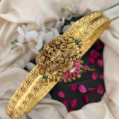 Vriksham Gold Look Lakshmi Pendant With Floral Design Hipbelt-Gold Bead-G21189