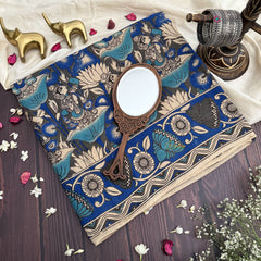 Vriksham Blue Authentic Kalamkari Cotton Saree With Gatti Border-VS4533
