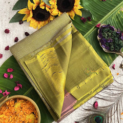 Vriksham Brown With Medium Green Color Border Pure Soft Silk Saree-VS4858