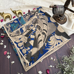 Vriksham Blue Authentic Kalamkari Cotton Saree With Gatti Border-VS4533