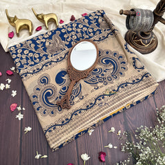 Vriksham Blue & Skin Color Kalamkari Cotton Saree With Gatti Border-VS4537