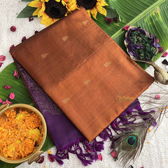 Vriksham Orange Peal With Blue Border Pure Soft Silk Saree-VS4856