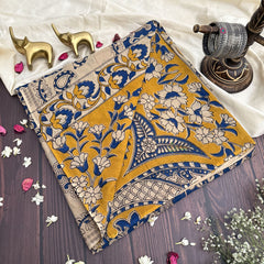 Vriksham Blue & Skin Color Kalamkari Cotton Saree With Gatti Border-VS4537