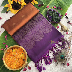 Vriksham Orange Peal With Blue Border Pure Soft Silk Saree-VS4856