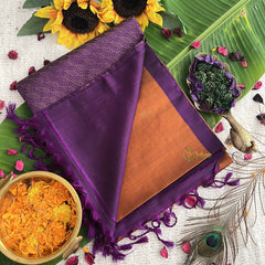 Vriksham Orange Peal With Blue Border Pure Soft Silk Saree-VS4856