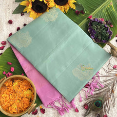 Vriksham Mint With Pink Border Pure Soft Silk Saree-VS4855