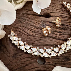 Trendy Rose Gold Moissanite Kundan Neckpiece-G13632