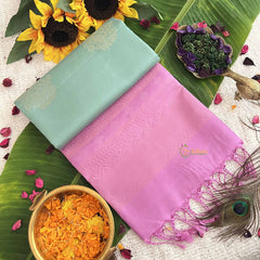 Vriksham Mint With Pink Border Pure Soft Silk Saree-VS4855