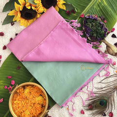 Vriksham Mint With Pink Border Pure Soft Silk Saree-VS4855