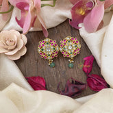 Premium Jadau Kundan Stud-Green Pearl-J2426