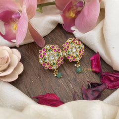 Premium Jadau Kundan Stud-Green Pearl-J2426