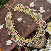 Vriksham Elegant Pearl With Floral Kudan Jadau Guttapusalu Neckpiece-Rice Pearl-J3311