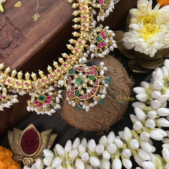 Vriksham Elegant Pearl With Floral Kudan Jadau Guttapusalu Neckpiece-Rice Pearl-J3311