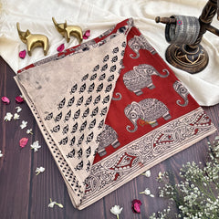 Vriksham Marron Color Kalamkari Cotton Saree With Gatti Border-VS4541