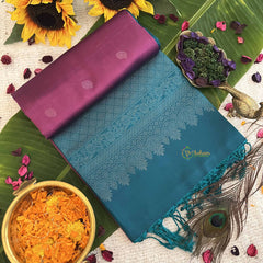 Vriksham Dual-Tone Onion With Teal Blue & Golden Border Pure Soft Silk Saree-VS4839