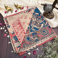 Vriksham Baby Pink & Firosa Color Kalamkari Cotton Saree With Gatti Border-VS4542