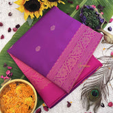 Vriksham Dual-Tone Purple With Pink & Golden Floral Border Pure Soft Silk Saree-VS4840