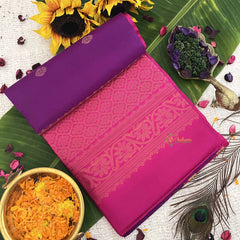 Vriksham Dual-Tone Purple With Pink & Golden Floral Border Pure Soft Silk Saree-VS4840
