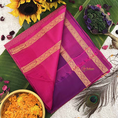 Vriksham Dual-Tone Purple With Pink & Golden Floral Border Pure Soft Silk Saree-VS4840