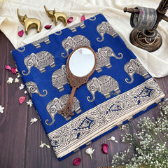 Vriksham Navy Blue & White Color Kalamkari Cotton Saree With Gatti Border-VS4544