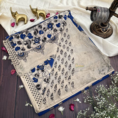 Vriksham Navy Blue & White Color Kalamkari Cotton Saree With Gatti Border-VS4544