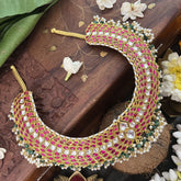 Vriksham Designer Red White Kundan Jadau Neckpiece-Green Bead-Pearl-J3366