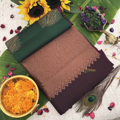 Vriksham Dual-Tone Bottle Green With Dark Coffee Border Pure Soft Silk Saree-VS4841