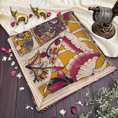 Vriksham Mustard Yellow Color Kalamkari Cotton Saree With Gatti Border-VS4549