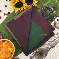 Vriksham Dual-Tone Bottle Green With Dark Coffee Border Pure Soft Silk Saree-VS4841