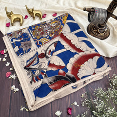 Vriksham Navy Blue Color Kalamkari Cotton Saree With Gatti Border-VS4543