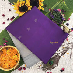 Vriksham Royal Purple & Silver Intricate Zari Border Pure Soft Silk Saree-VS4842