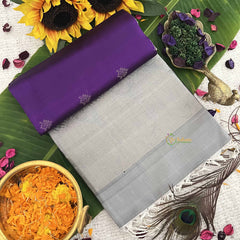 Vriksham Royal Purple & Silver Intricate Zari Border Pure Soft Silk Saree-VS4842