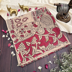 Vriksham Pink & Skin Color Kalamkari Cotton Saree With Gatti Border-VS4540