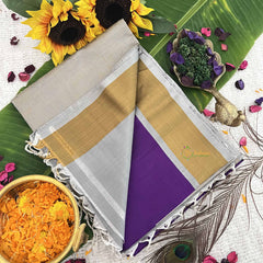 Vriksham Royal Purple & Silver Intricate Zari Border Pure Soft Silk Saree-VS4842