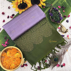 Vriksham Light Lavender With Green Golden Work Border Pure Soft Silk Saree-VS48433