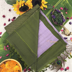 Vriksham Light Lavender With Green Golden Work Border Pure Soft Silk Saree-VS48433