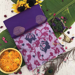 Vriksham Royal Blue Ikat Design With Pink Border Pure Soft Silk Saree-VS4853