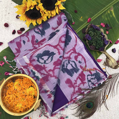 Vriksham Royal Blue Ikat Design With Pink Border Pure Soft Silk Saree-VS4853