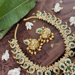 Vriksham Dual Peacock Maanga Style Kundan Jadau Short Neckpiece-White Green-Gold Bead-J3358