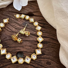 Elegant Gold Alike Kundan Neckpiece-Dice-Hexagon-G13623