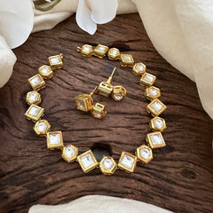 Elegant Gold Alike Kundan Neckpiece-Dice-Hexagon-G13623
