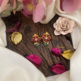 Red Floral Jadau Kundan Stud-J2434