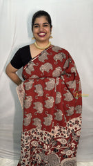 Vriksham Marron Color Kalamkari Cotton Saree With Gatti Border-VS4541