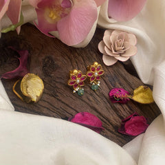 Red Floral Jadau Kundan Stud-J2434