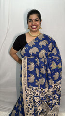 Vriksham Navy Blue & White Color Kalamkari Cotton Saree With Gatti Border-VS4544