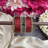 Vriksham Traditional Maroon Glass Bangle Set With Emerald Grace Kundan Detailing-G19828