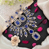 Premium Dark Bule Victorian Diamond Short Pendant Neckpiece - VV1362