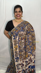 Vriksham Navy Blue Color Kalamkari Cotton Saree With Gatti Border-VS4543