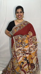 Vriksham Red & Yellow Color Kalamkari Cotton Saree With Gatti Border-VS4539