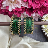 Vriksham Traditional Green Glass Bangle Set With Emerald Grace Kundan Detailing-G19830